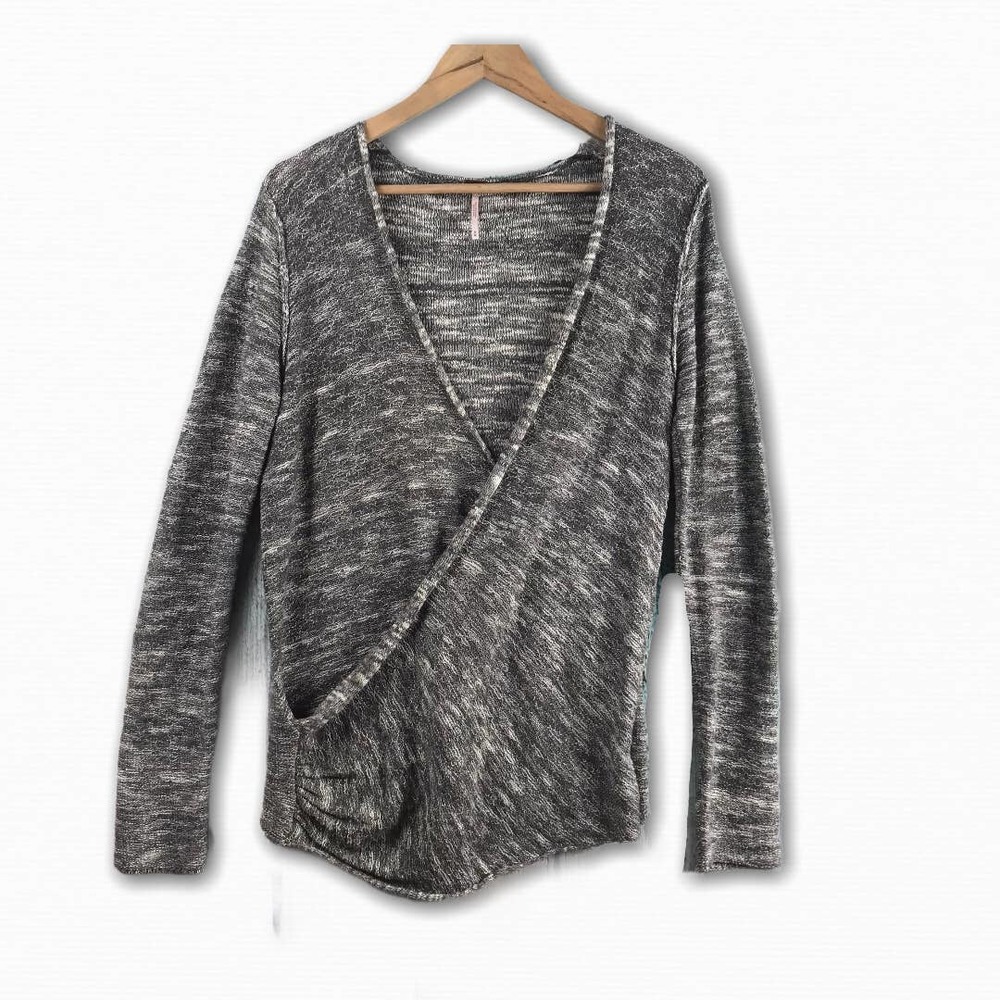 Free People Gotham Wrap Cross Over Linen Knit Top - Picture 2 of 8